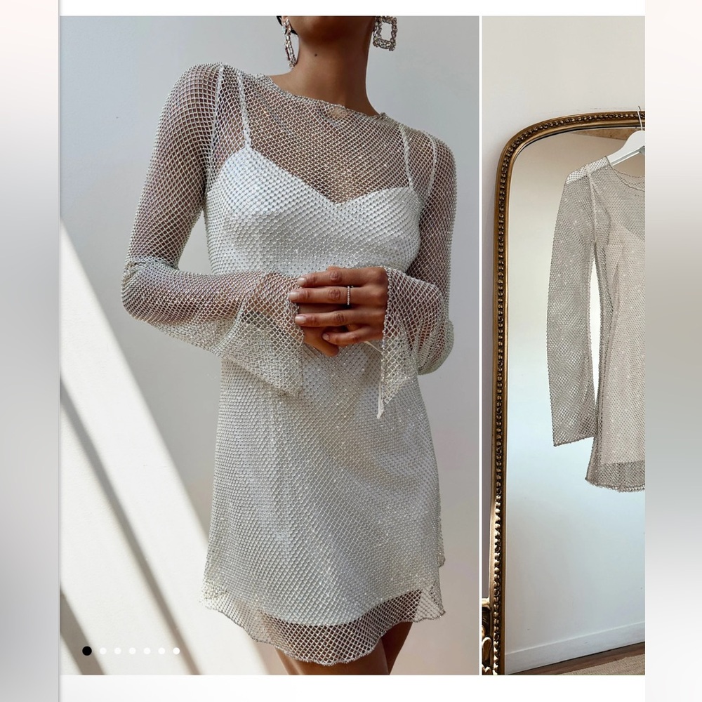 Show Me Your MuMu Iconic Mini Dress White Sparkle Mesh Overlay Slip Dress